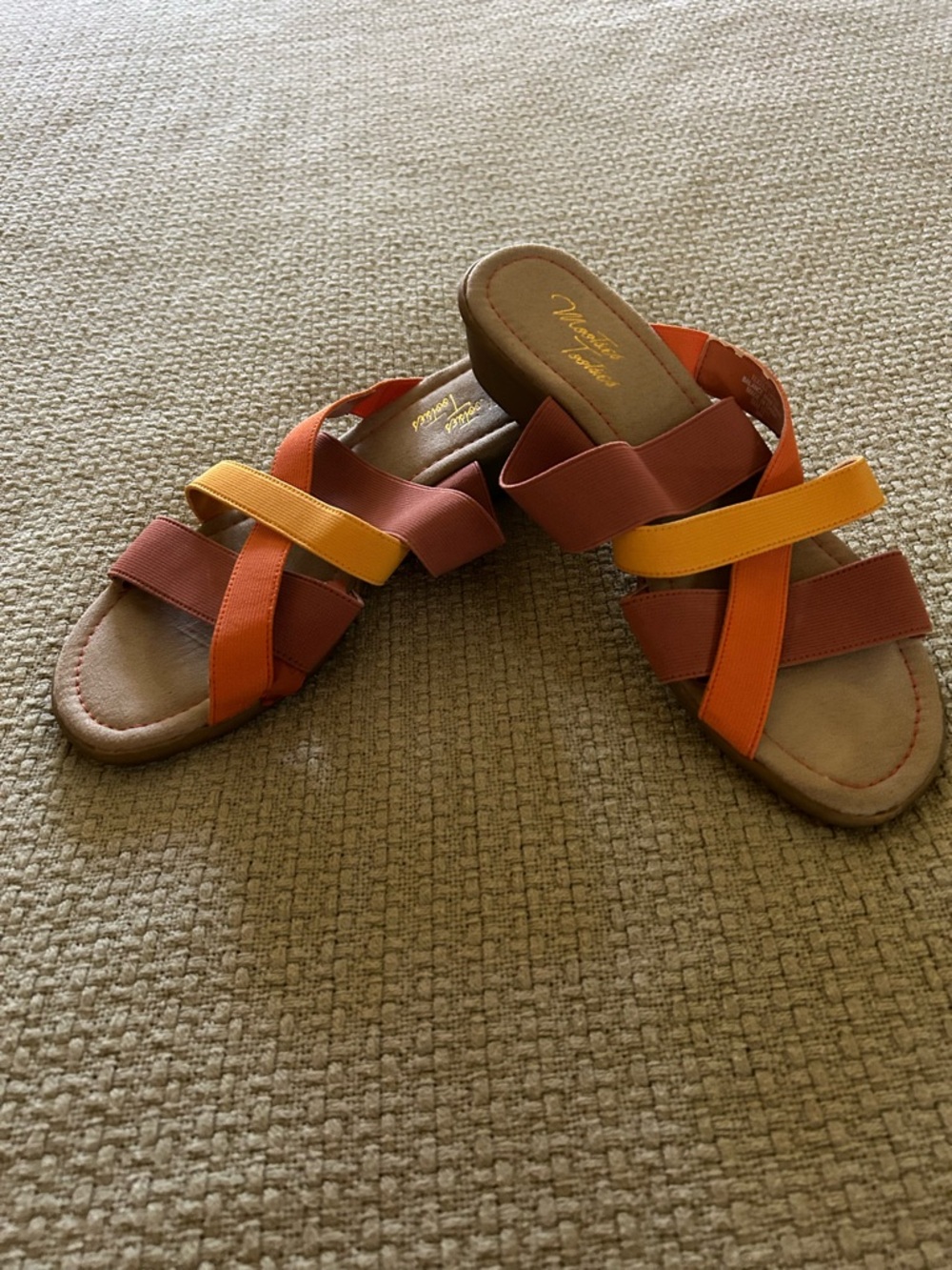 Women's comfortable wedge elastic Strap Slide Sandals in earth tones